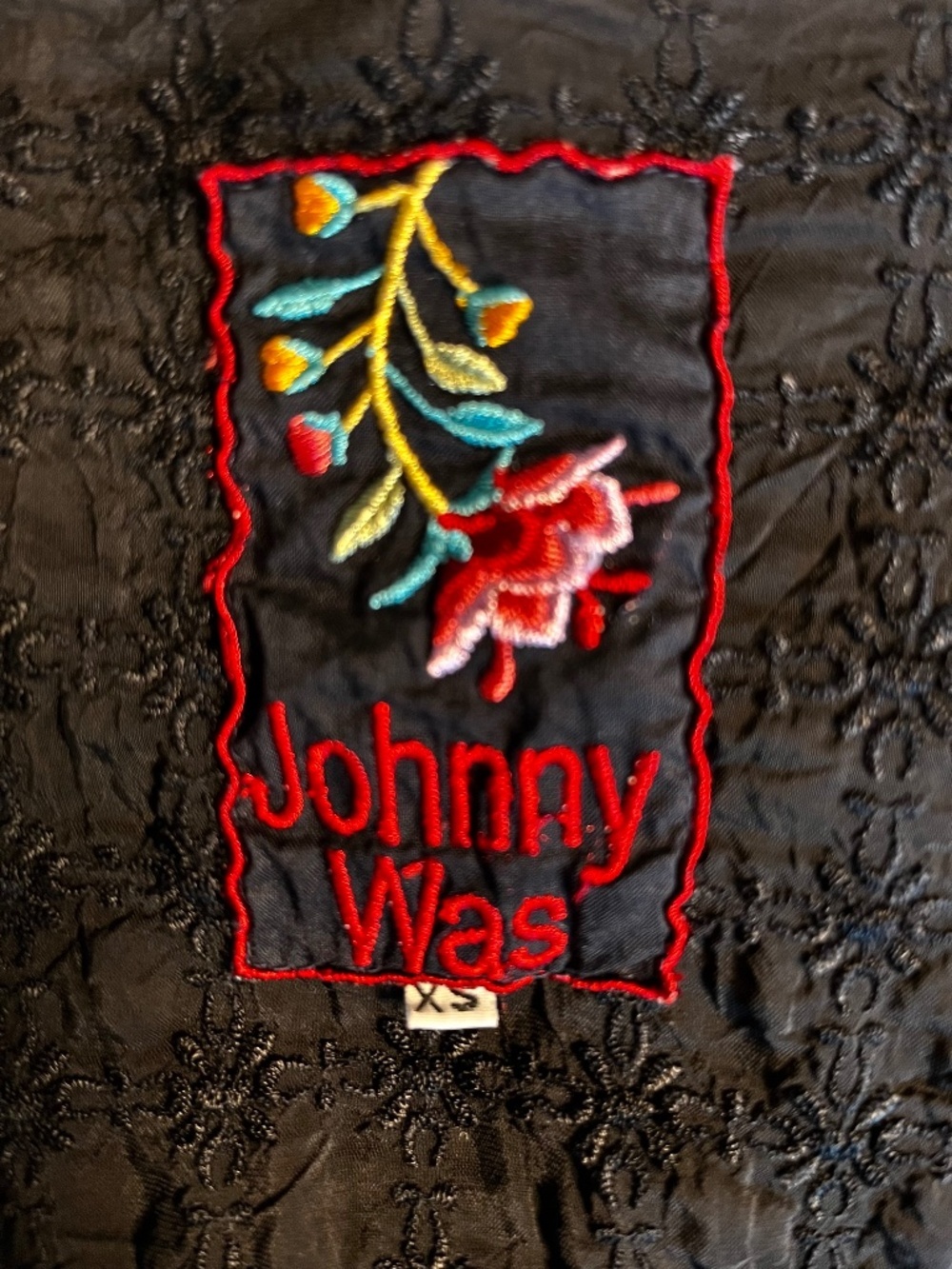 Johnny Was Black Embroidered Button Down Top Size XS